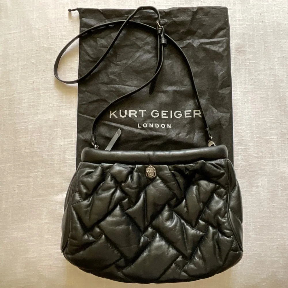 Kurt Geiger London Kensington Soft Quilted Black Leather Crossbody Clutch